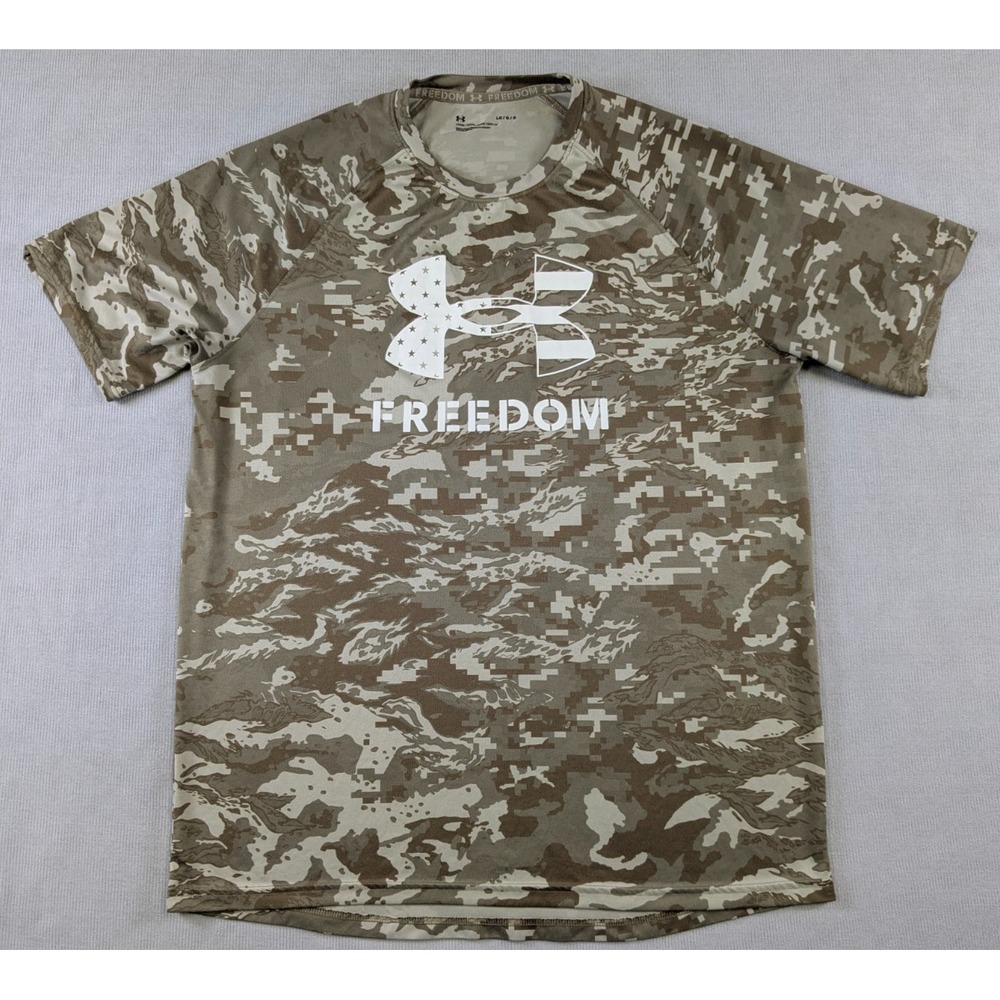 Under Armour Shirt Mens Large Green Camo Freedom Tech Military USA Training Gym